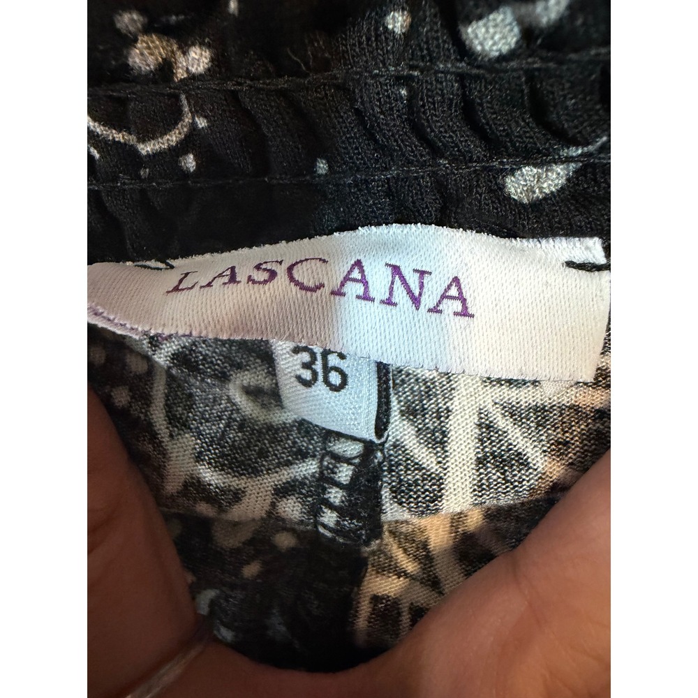 LASCANA Black White Paisley Print Jogger Pants Sz 4 Boho Lounge Comfy Y2K Resort - Picture 5 of 8